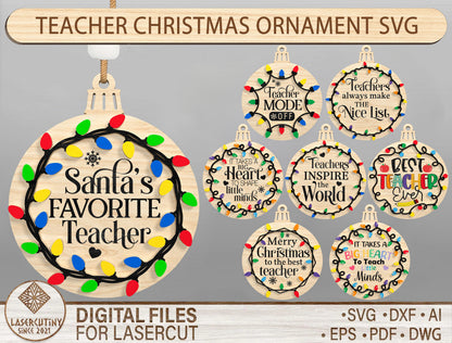 Christmas Teacher Ornament SVG Bundle Laser Cut File for Glowforge and xTool