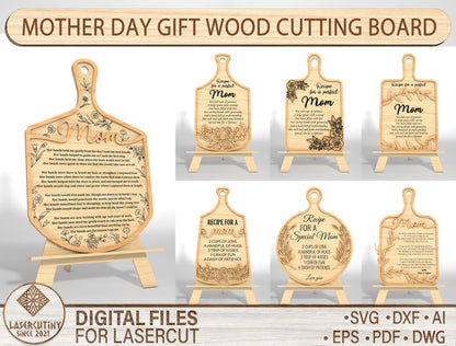 Mother's Day Cutting Board Recipe Mom SVG Bundle for LightBurn and xTool