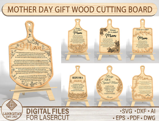 Mother's Day Cutting Board Recipe Mom SVG Bundle for LightBurn and xTool