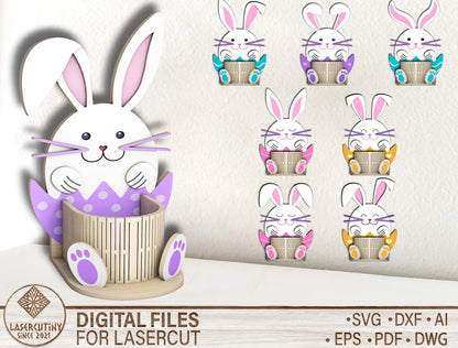 Playful Bunny Egg Holder Stand SVG Bundle 8 Designs for Glowforge and xTool