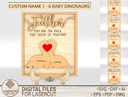 Personalized Father Dinosaur Puzzle Frame SVG for Glowforge