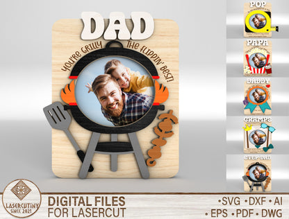 "Grillly The Flippin Best" Dad BBQ Photo Frame SVG Laser Cut File for xTool and LightBurn