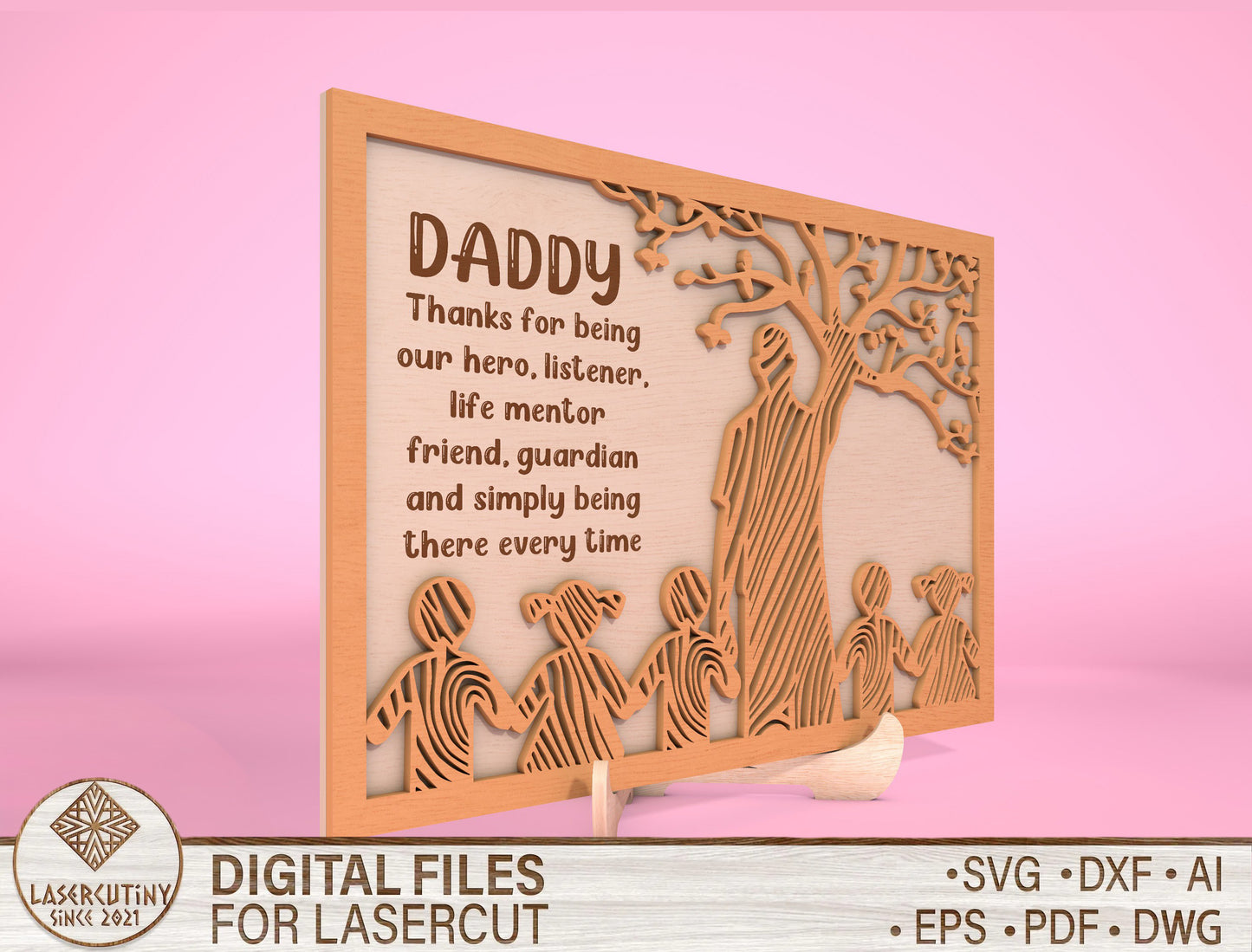 Dad Tree of Life Wooden Sign SVG for Glowforge and xTool