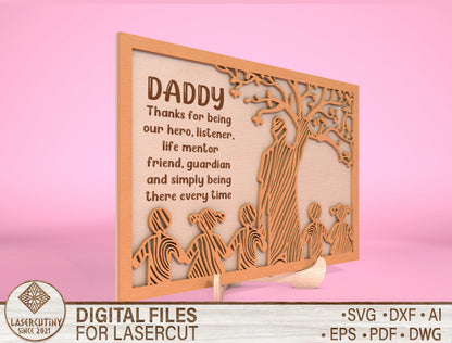 Dad Tree of Life Wooden Sign SVG for Glowforge and xTool