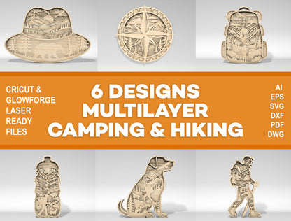 Camping and Hiking Multilayer SVG Laser Cut File Bundle for Glowforge