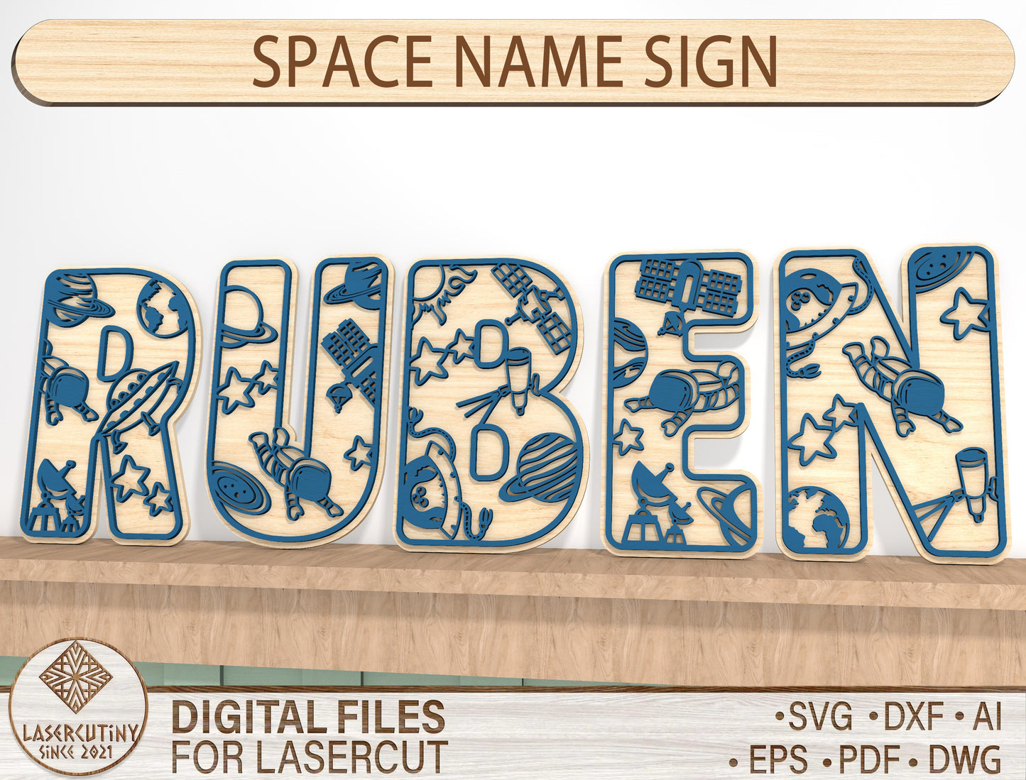 Space Name Sign SVG for Glowforge and xTool Laser Cut File