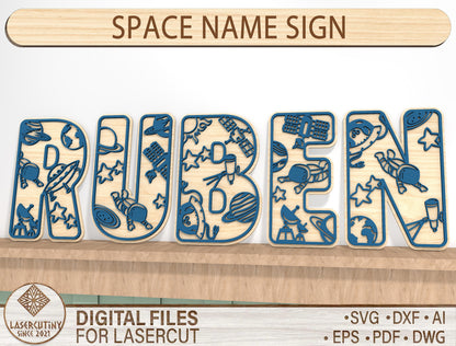 Space Name Sign SVG for Glowforge and xTool Laser Cut File