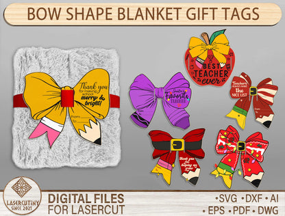 Teacher Bow Gift Tag SVG Bundle for Glowforge and LightBurn