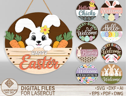 Easter Door Hanger Bundle SVG 9 Spring Welcome Designs for LightBurn and xTool