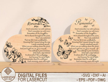 Remember Me Memorial SVG Laser Cut File for Glowforge