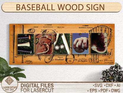 Baseball Word Art Wood Sign SVG Laser Cut File for Glowforge and xTool