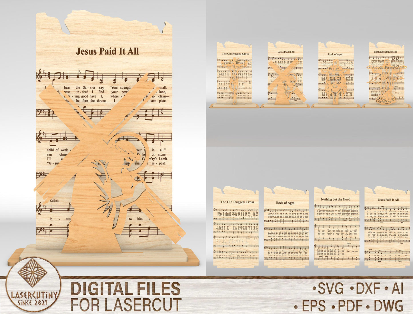Christian Cross Tabletop Decor SVG Jesus Silhouette Bundle for Glowforge