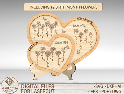 Custom Name Birth Month Flower Heart Sign SVG for Glowforge