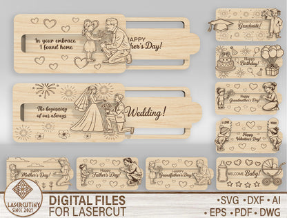 Sliding Gift Card Holder SVG Bundle 9 Designs for Glowforge and xTool