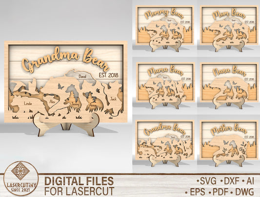 Custom Name Mama Bear Cub Sign SVG for Glowforge and LightBurn
