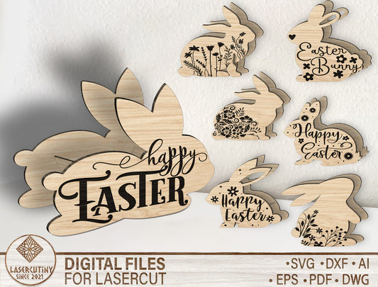 Engraved Easter Bunny Basket SVG Happy Easter Silhouette for LightBurn