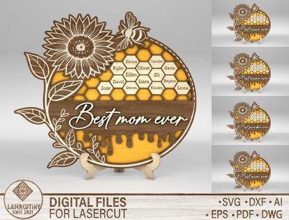 Best Mom Ever Bee Honeycomb Sign SVG for Glowforge and xTool