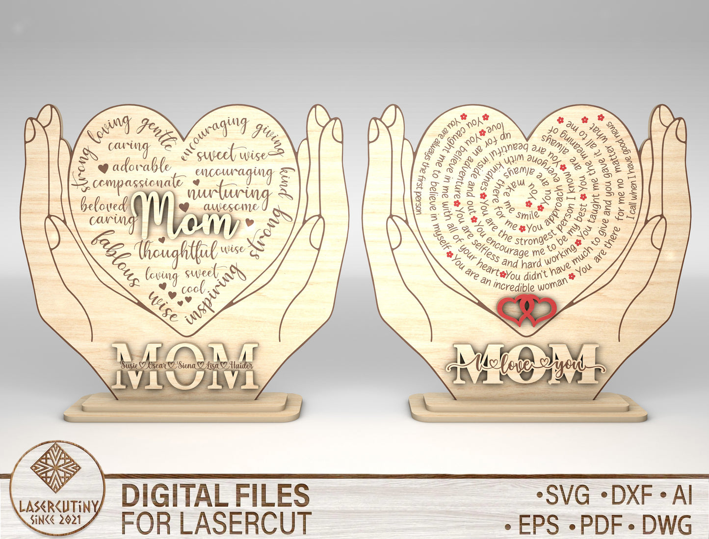 Mom Heart Hands Sign SVG Bundle for LightBurn and Glowforge