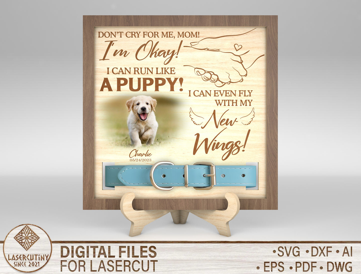 Dog Memorial Collar Frame SVG “I’m Okay” for Glowforge and LightBurn