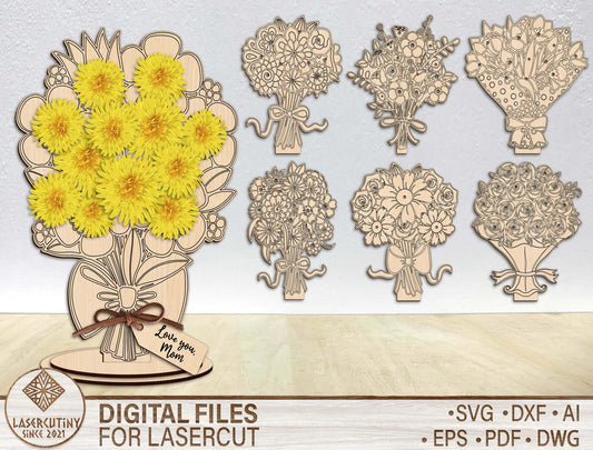 Floral Bouquet Holder SVG Flower Stand with Gift Tags for Glowforge