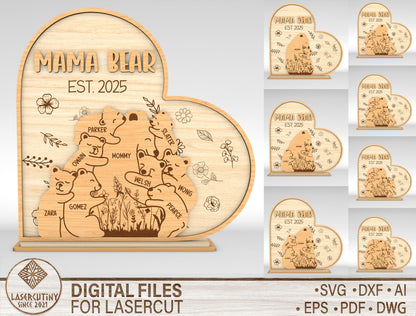 Custom Name Bear Family Sign SVG for LightBurn and Glowforge