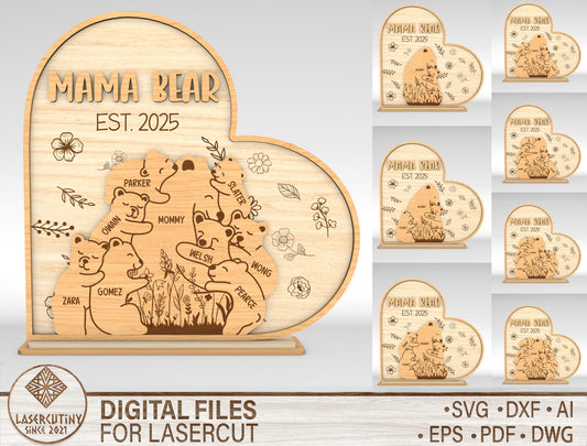 Custom Name Bear Family Sign SVG for LightBurn and Glowforge
