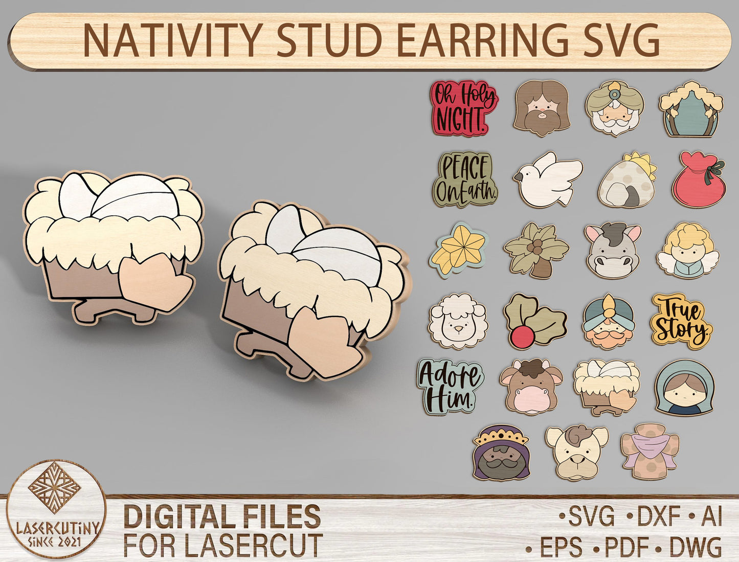 Christian Stud Earrings SVG Bundle Nativity Bible Icons 23 Designs for Glowforge