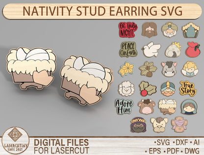 Christian Stud Earrings SVG Bundle Nativity Bible Icons 23 Designs for Glowforge