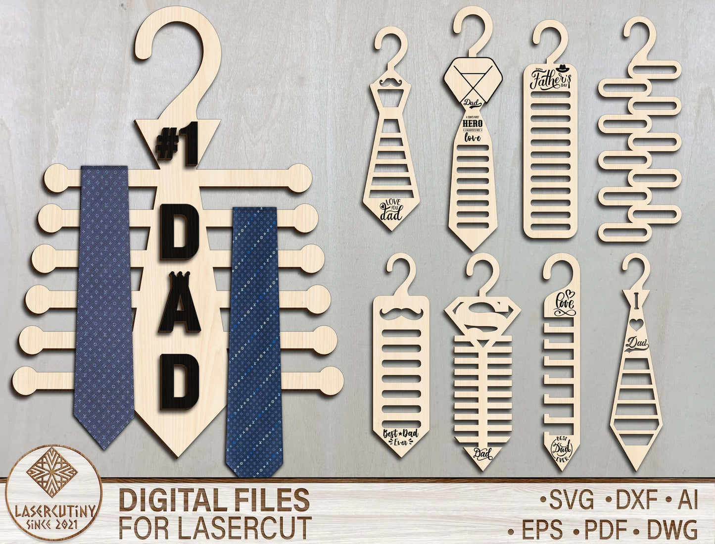 Personalized Dad Tie Rack SVG for Glowforge and xTool