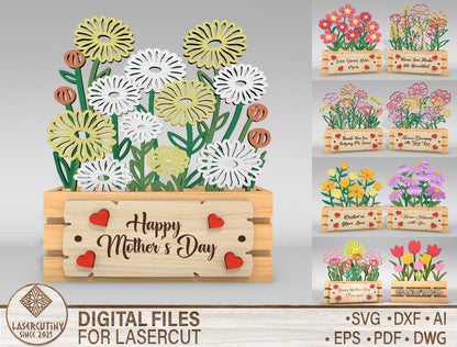Mother's Day Floral Box Sign SVG Bundle for xTool and LightBurn