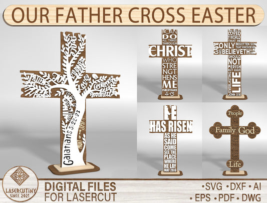Christian Cross SVG Laser Cut File – Bible Verse Stand Decor – Glowforge, xTool