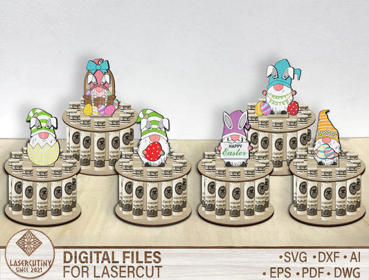 Easter Gnome Money Cake Holder SVG Spring Gnome Cash Stand for Glowforge