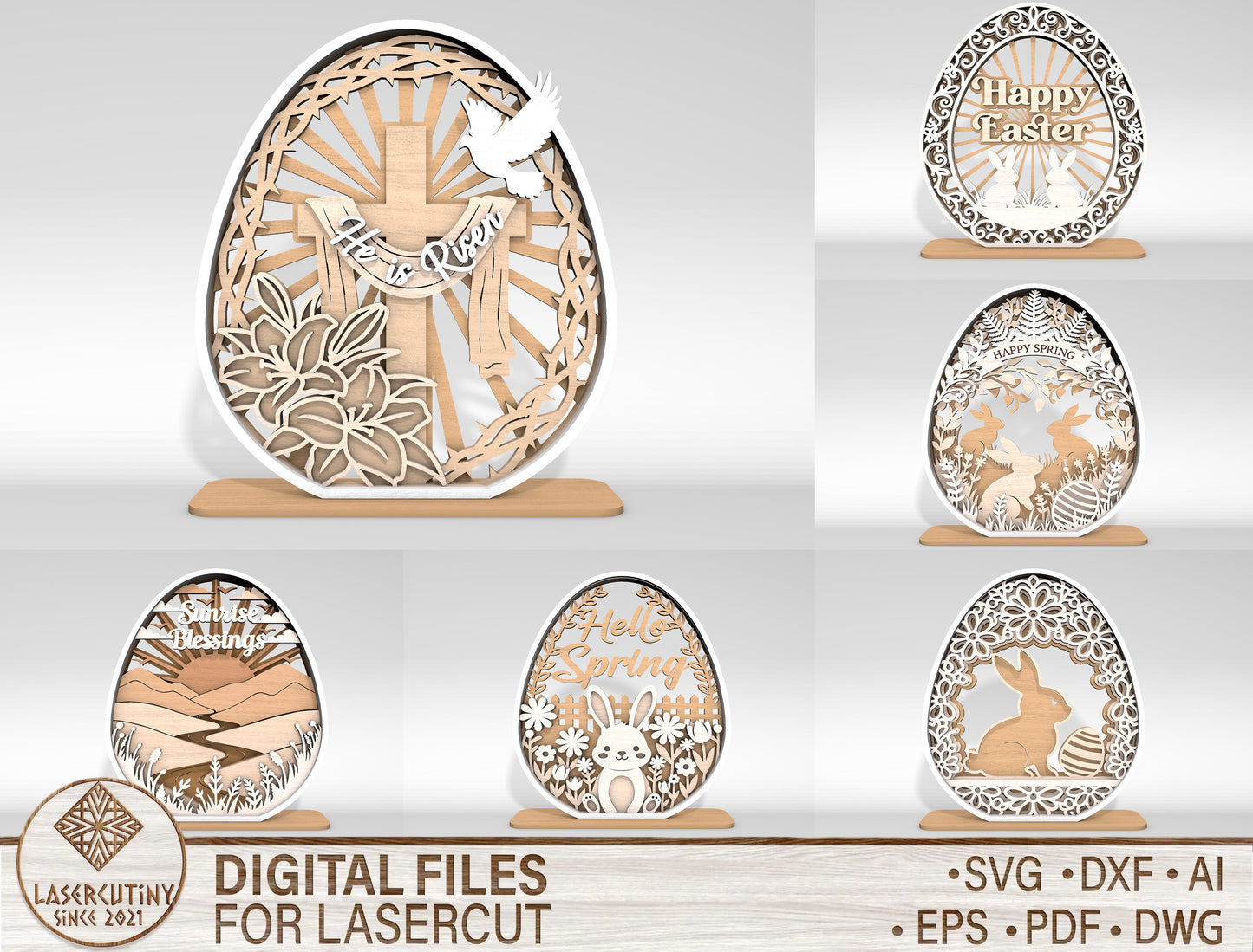 Multilayer Easter Egg Table Decor SVG Bundle 6 Designs for Glowforge and xTool