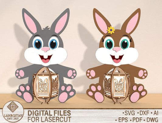 Bunny Lantern SVG Bundle Cute Rabbit Hanging Easter for Glowforge and xTool