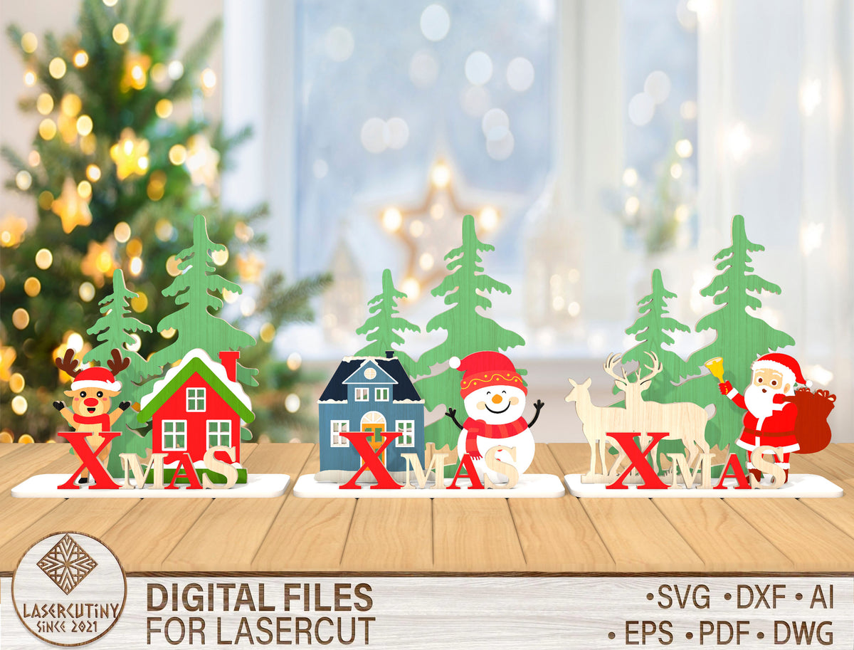 Christmas XMAS Tabletop Decor SVG Laser Cut Designs