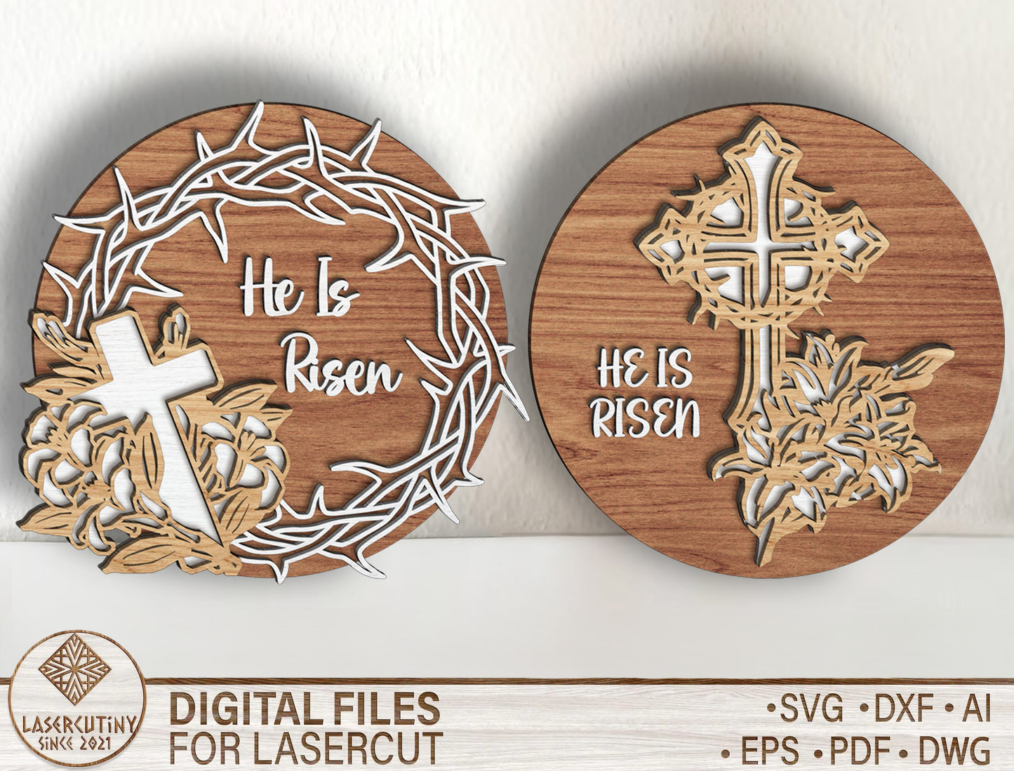 He Is Risen Door Hanger SVG Christian Easter Cross for Glowforge and xTool