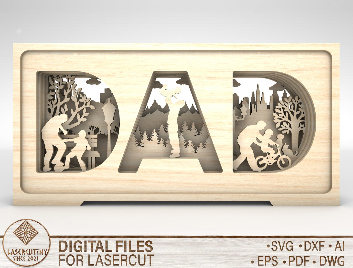 Dad Multilayer Outdoor Scene SVG Laser Cut File for Glowforge and LightBurn