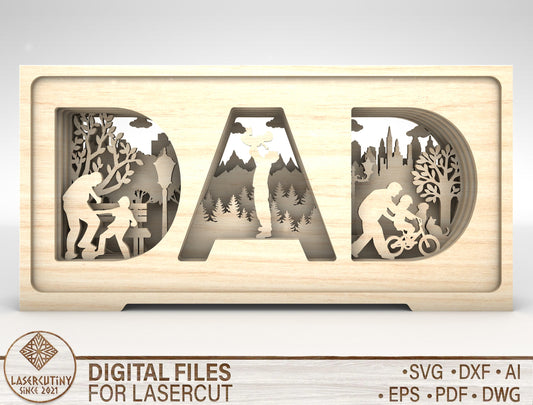 Dad Multilayer Outdoor Scene SVG Laser Cut File for Glowforge and LightBurn