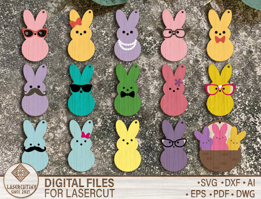 Easter Bunny Earrings SVG Bundle 15 Cute Pastel Rabbit for Glowforge