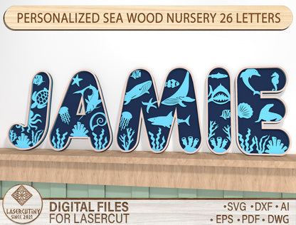 Personalized Ocean Alphabet Nursery SVG for Glowforge and xTool