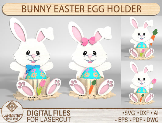 Cute Bunny Egg Holder Stand SVG Easter 4 Designs for Glowforge and xTool