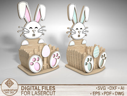Cute Bunny Egg Holder Stand SVG Pastel Easter 2 Designs for LightBurn and xTool