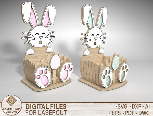 Cute Bunny Egg Holder Stand SVG Pastel Easter 2 Designs for LightBurn and xTool
