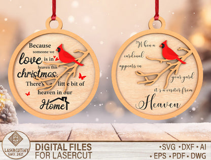 Cardinal Memorial Ornament SVG Christmas Laser Cut File for Glowforge and xTool
