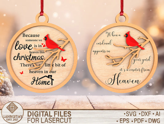 Cardinal Memorial Ornament SVG Christmas Laser Cut File for Glowforge and xTool