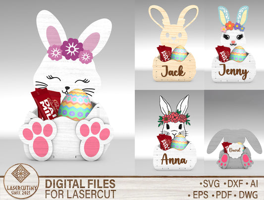 Bunny Basket Holder SVG Set Easter Candy 5 Designs for Glowforge and xTool