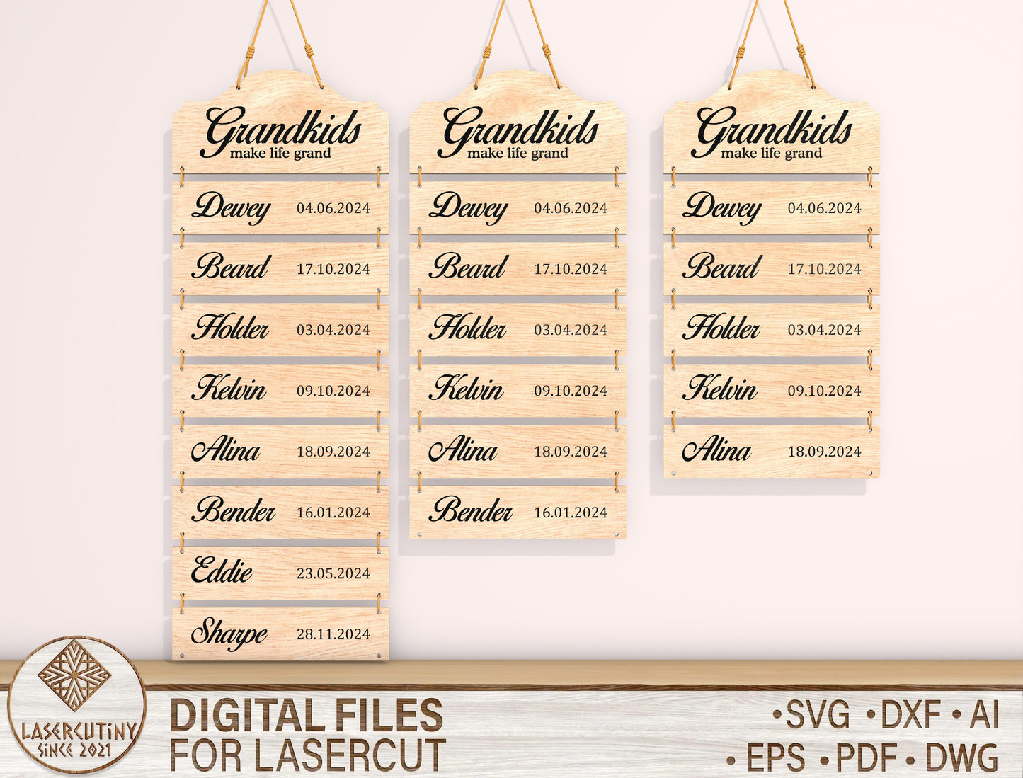 Grandkids Birth Stats Hanging Sign SVG for LightBurn and Glowforge