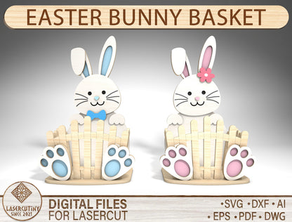 Cute Bunny Basket Holder SVG Easter Decor 2 Designs for Glowforge and xTool
