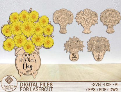 Mother's Day Bouquet Holder SVG Floral Insert Stand for Glowforge