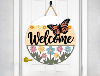 Butterfly Flower Welcome Door Sign SVG for Glowforge